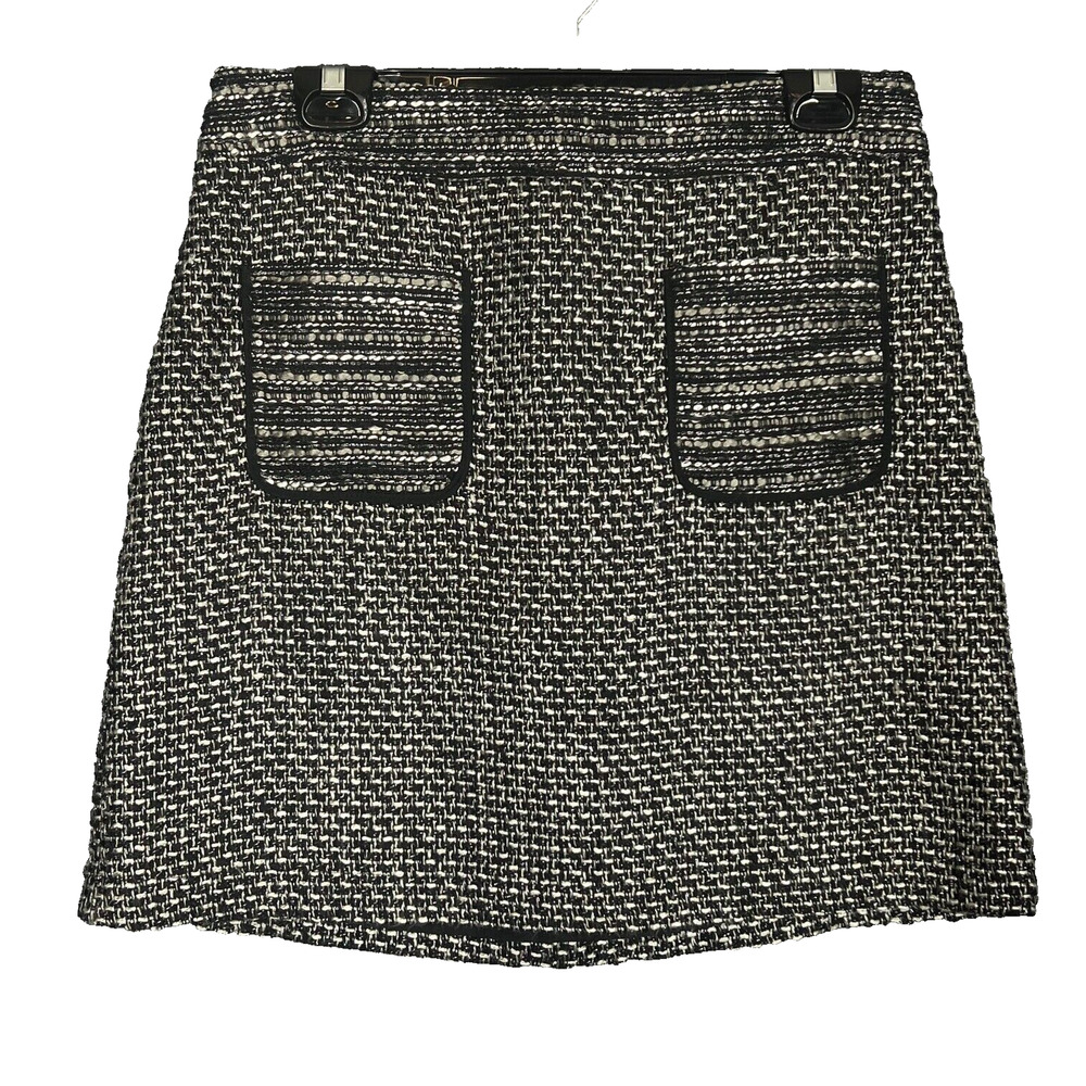 Loft Tweed Mini Skirt Womens 6 Black Silver Metallic Business Casual Sexy Short